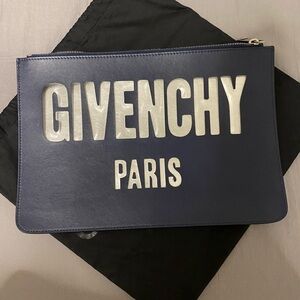 GIVENCHY Plate Iconic Clutch Bag Blue Leather